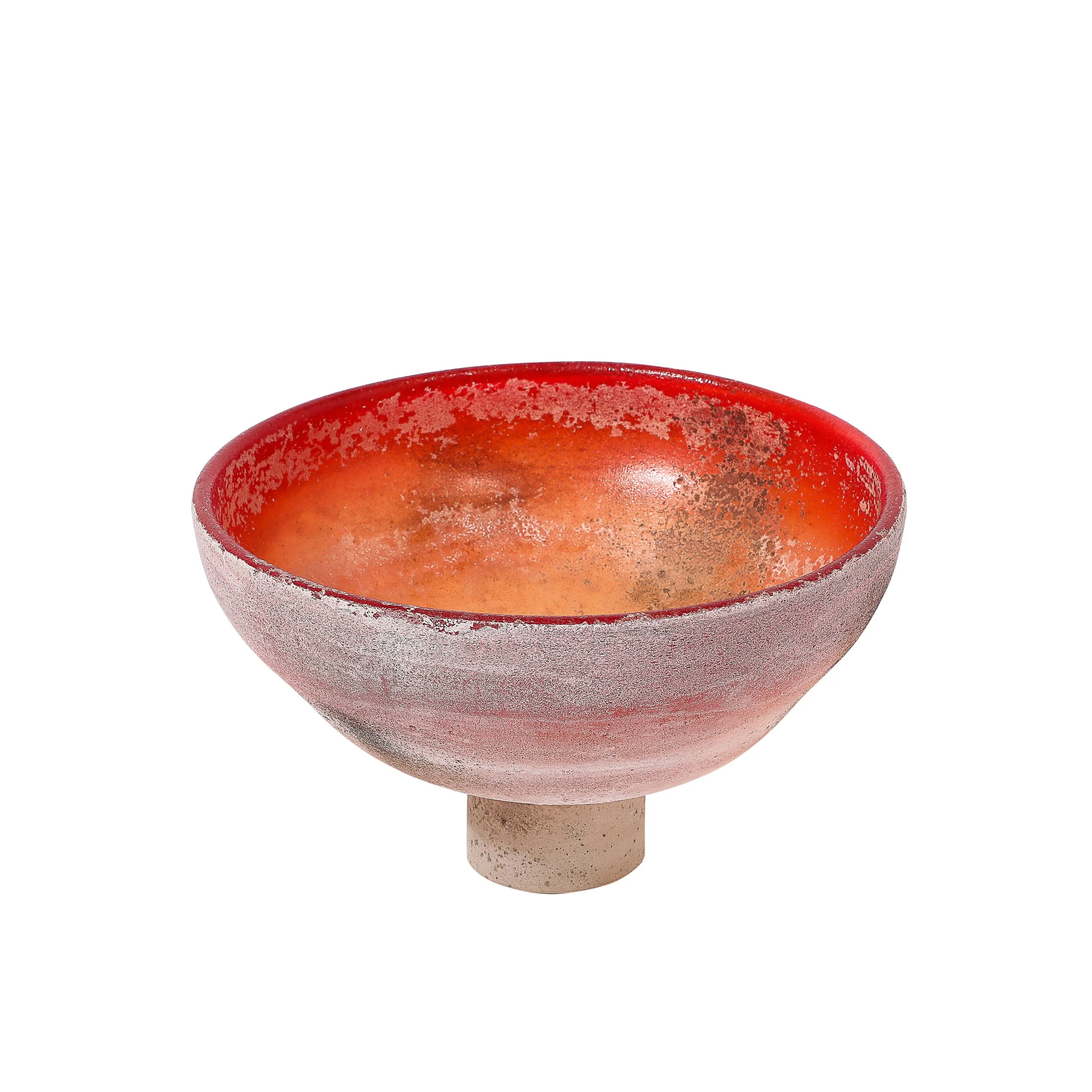 Mid-Century Modernist Hand-Blown Murano Scavo Glass Bowl signed